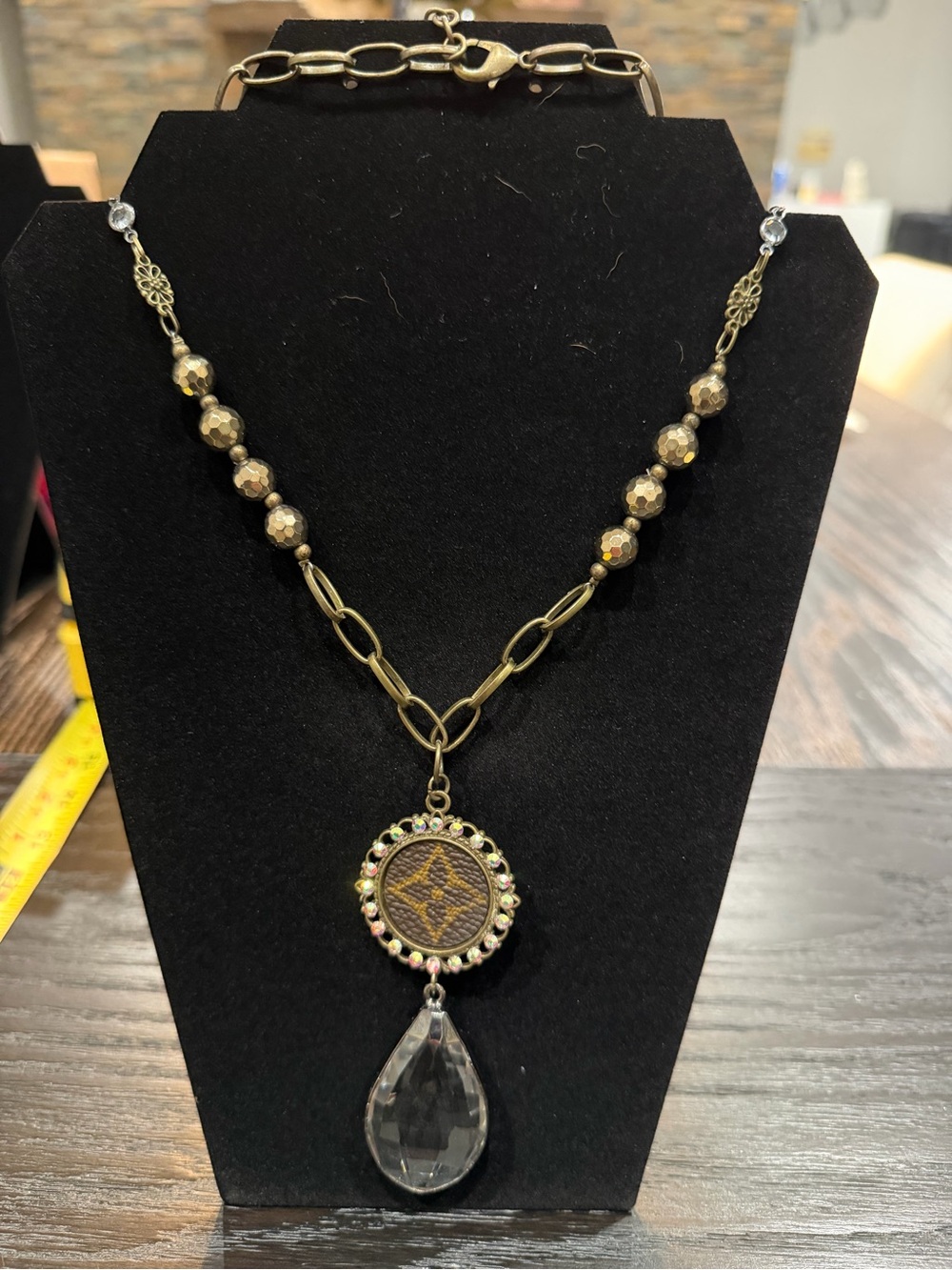 LV Up-Cycled  Gold-Tone Crystal Drop Pendant Necklace - Women Jewelry